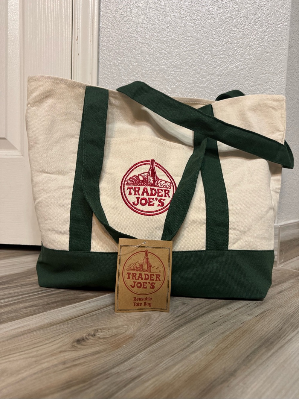Trader Joe’s Large Canvas Tote Bag in Natural and Dark Green